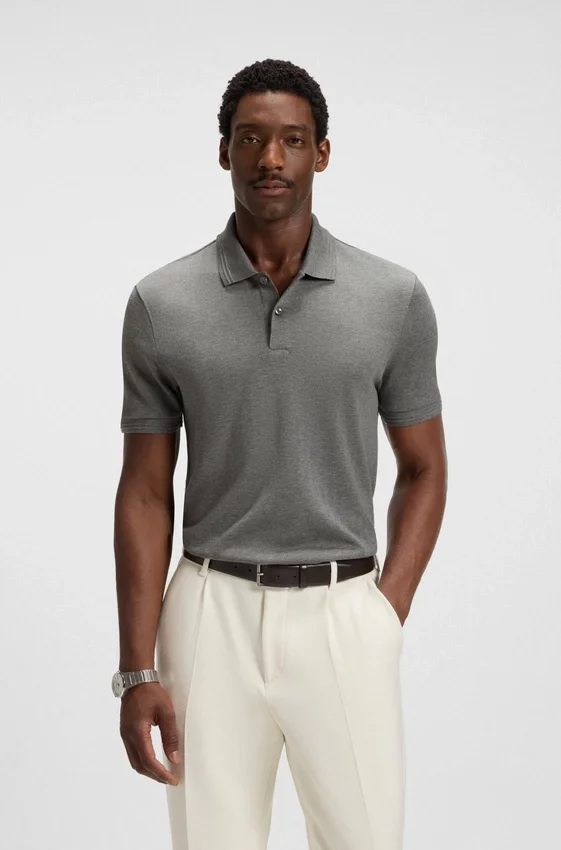 Cotton polo shirt with herringbone structure Cotton polo shirt with herringbone structure