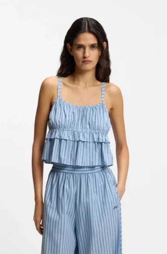 Cotton-poplin top with vertical stripe