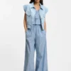 Cotton-poplin top with vertical stripe