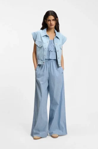 Cotton-poplin top with vertical stripe