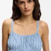 Cotton-poplin top with vertical stripe