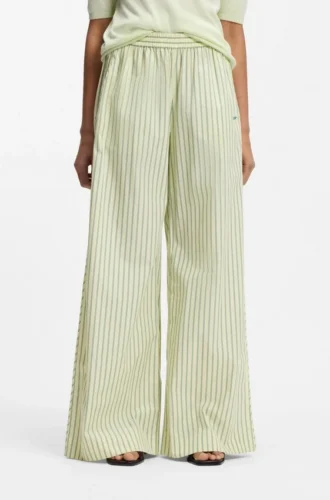 Cotton-poplin trousers with vertical stripe