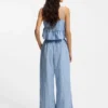Cotton-poplin trousers with vertical stripe