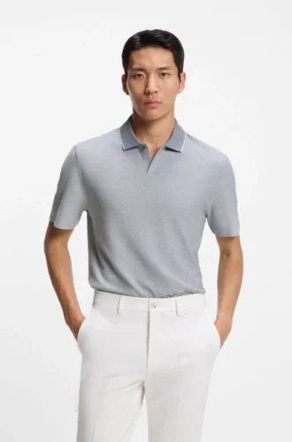 Cotton-silk polo shirt with three-tone structure