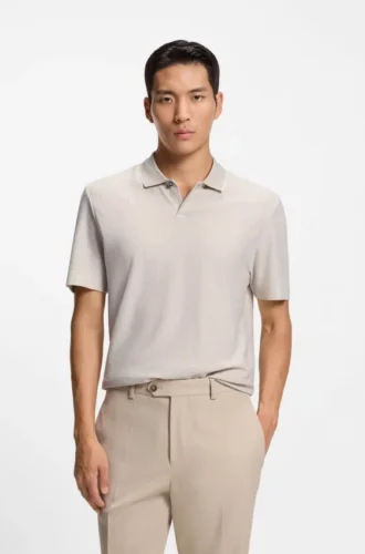 Cotton-silk polo shirt with three-tone structure