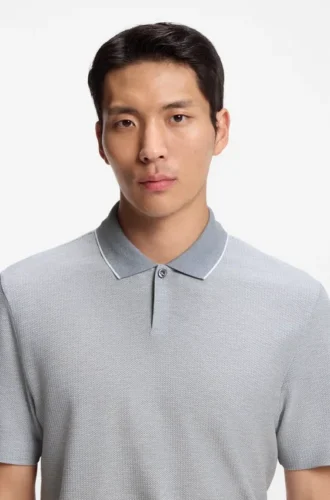 Cotton-silk polo shirt with three-tone structure