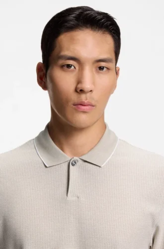 Cotton-silk polo shirt with three-tone structure