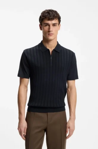 Cotton-silk polo shirt with zip neck