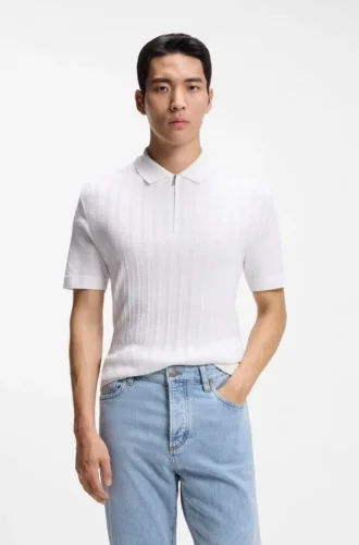 Cotton-silk polo shirt with zip neck