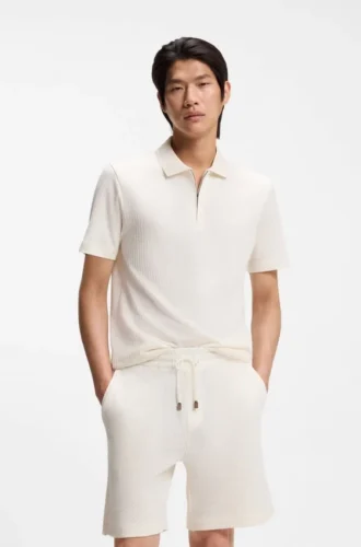 Cotton-silk polo shirt with zip neck