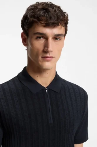 Cotton-silk polo shirt with zip neck