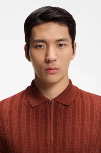 Cotton-silk polo shirt with zip neck