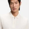 Cotton-silk polo shirt with zip neck