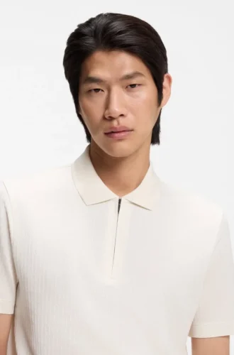 Cotton-silk polo shirt with zip neck