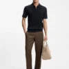 Cotton-silk polo shirt with zip neck
