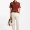 Cotton-silk polo shirt with zip neck