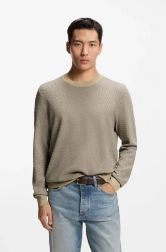 Cotton-silk sweater with knitted structure