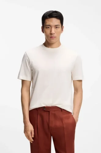 Cotton-silk T-shirt with geometric jacquard