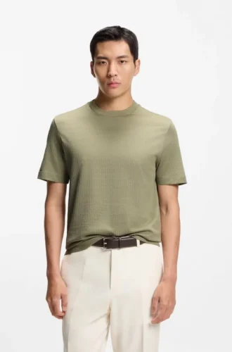 Cotton-silk T-shirt with geometric jacquard