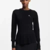 Cotton sweater with detachable floral brooch