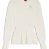 Cotton sweater with detachable floral brooch