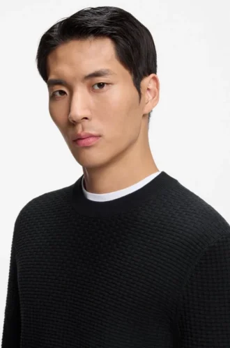 Cotton sweater with knitted structure