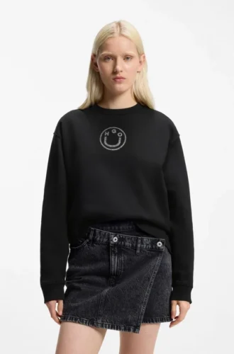 Cotton sweatshirt with rhinestone Happy HUGO