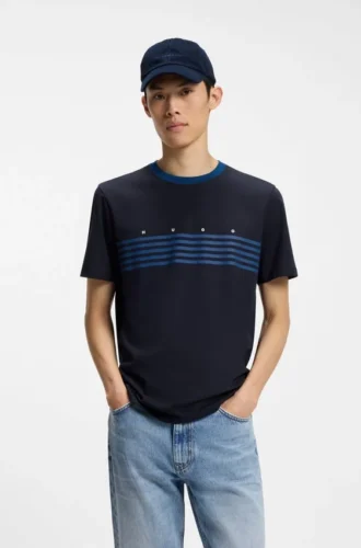 Cotton T-shirt with printed stripes