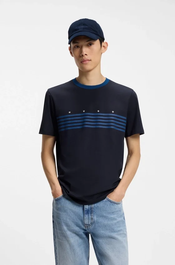Cotton T-shirt with printed stripes Cotton T-shirt with printed stripes