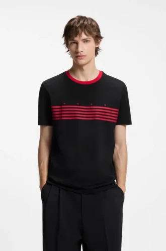 Cotton T-shirt with printed stripes