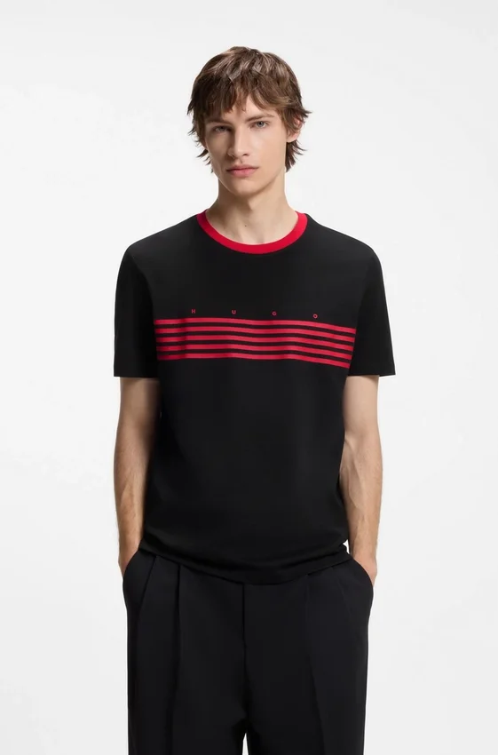 Cotton T-shirt with printed stripes Cotton T-shirt with printed stripes