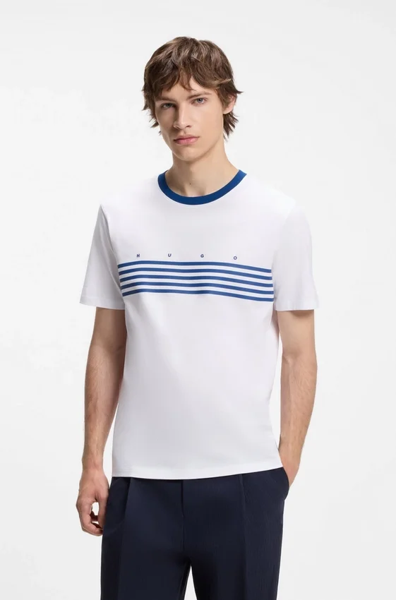 Cotton T-shirt with printed stripes Cotton T-shirt with printed stripes