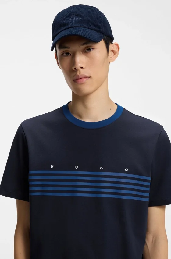 Cotton T-shirt with printed stripes Cotton T-shirt with printed stripes