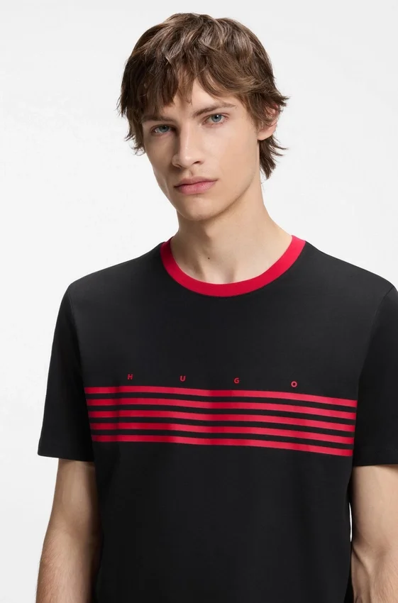Cotton T-shirt with printed stripes Cotton T-shirt with printed stripes
