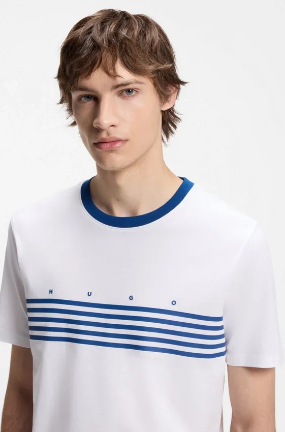Cotton T-shirt with printed stripes Cotton T-shirt with printed stripes