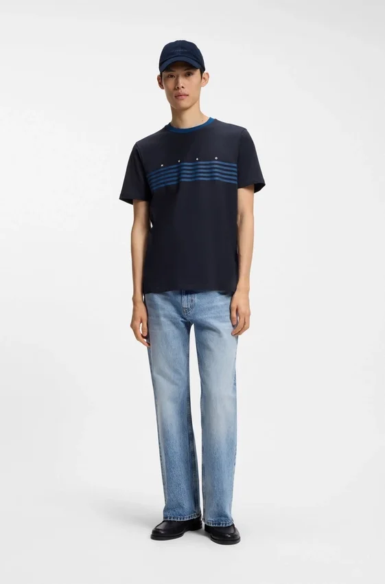 Cotton T-shirt with printed stripes Cotton T-shirt with printed stripes