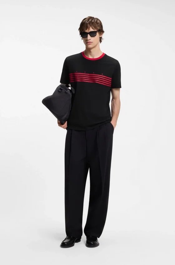 Cotton T-shirt with printed stripes Cotton T-shirt with printed stripes