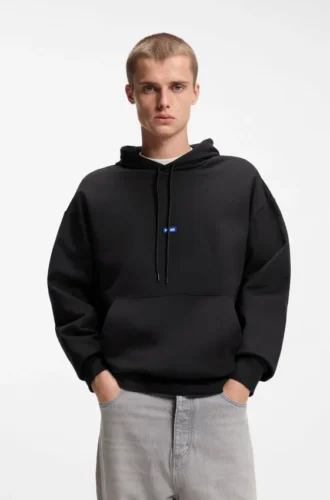 Cotton-terry hoodie with blue logo label