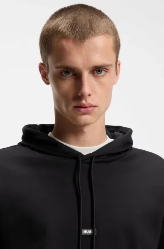 Cotton-terry hoodie with blue logo label