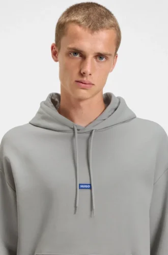 Cotton-terry hoodie with blue logo label