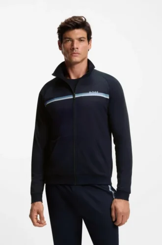 Cotton-terry jacket with logo and stripe