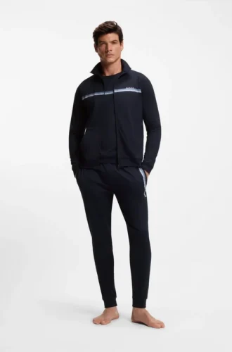Cotton-terry jacket with logo and stripe