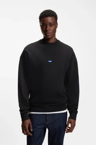 Cotton-terry sweatshirt with blue logo patch