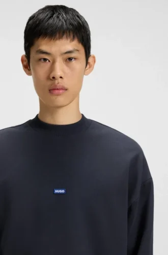 Cotton-terry sweatshirt with blue logo patch