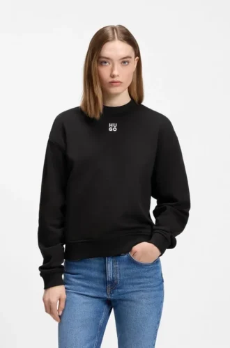 Cotton-terry sweatshirt with stacked-logo embroidery