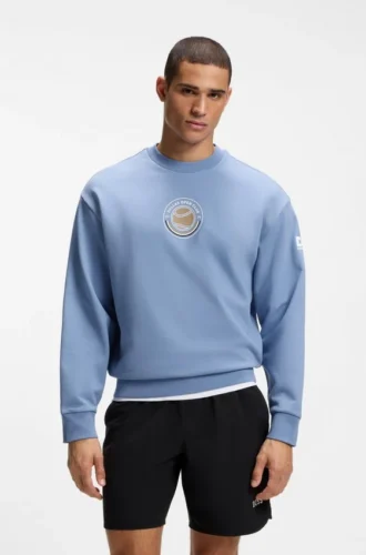 Cotton-terry sweatshirt with tennis artwork