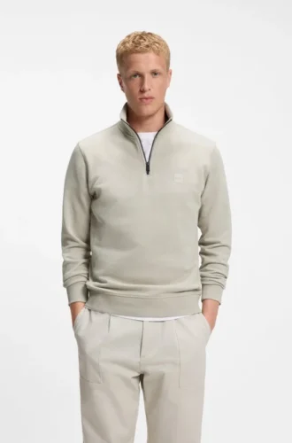 Cotton-terry sweatshirt with zipper collar