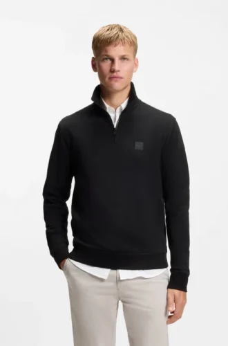 Cotton-terry sweatshirt with zipper collar