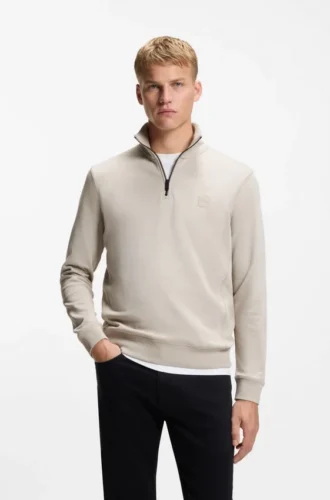 Cotton-terry sweatshirt with zipper collar