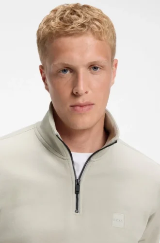 Cotton-terry sweatshirt with zipper collar